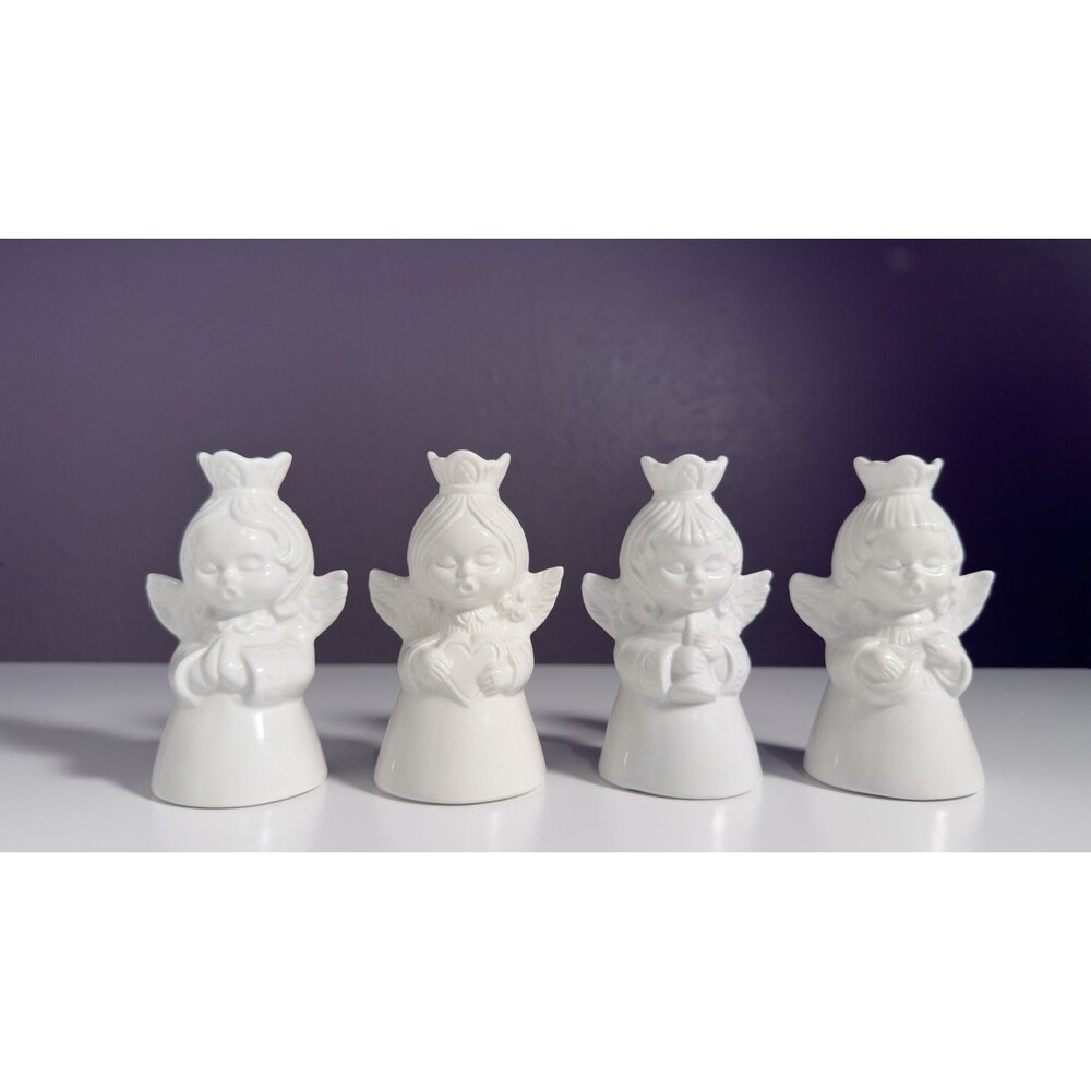 Dresden Vintage White Angel Candle Holders Set Of 4 Vintage